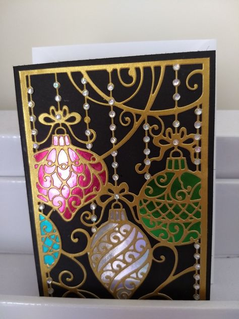 Christmas card using Crafters Companion create-a-card baubles die Crafter's Companion Christmas Cards, Crafters Companion Christmas Cards, Foil Christmas Cards, Christmas Cards 2018, Crafters Companion Cards, Victorian Christmas Ornaments, Christmas Card Ornaments, Ornament Card, Cardmaking Ideas