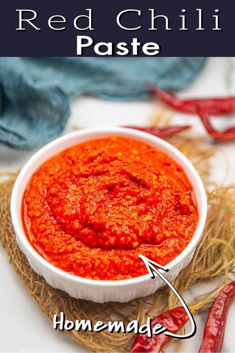 Make this homemade Asian red chili paste using just 2 ingredients in few minutes. It is economical, lasts for about 15 days and much better than the store-bought one. Thai Chili Paste Recipe, Chili Paste Recipe, Spicy Korean Food, Thai Chili Paste, Thai Red Chili, Red Chili Paste, Homemade Chilli, Chili Sauce Recipe, How To Make Chili