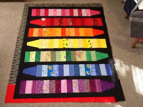 Crayon Quilt, Quilted Table Runners Christmas, String Quilts, Rainbow Quilt, Batik Quilts, Childrens Quilts, Lap Quilts, Strip Quilts, Lap Quilt