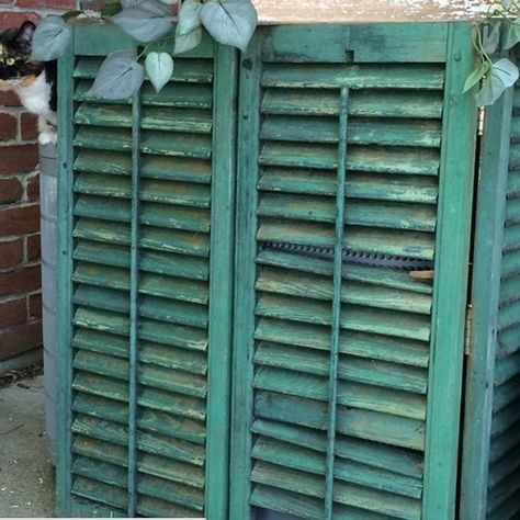 shutters Ways To Conceal Air Conditioner, Hiding Window Ac Unit Outside, How To Hide Hvac Unit Outside, Covering Air Conditioner Unit Outdoors, Ideas To Hide Ac Unit Outside, Air Conditioner Cover Diy, Diy Ac Screen, Diy Air Conditioner Screen, Outdoor Ac Unit Cover Ideas