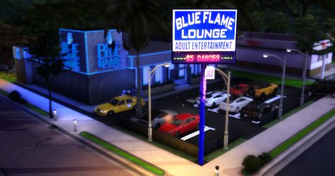 Sims 4 Car Dealership, Sims 4 Strip Club Cc, The Sims 4 Lots, Sims 4 Tattoos, Blues Dance, Sims 4 Expansions, Sims House Plans, Blue Flame, Sims 4 Cc Furniture