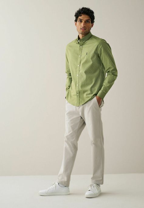 Next LONG SLEEVE STRETCH OXFORD PRINTED SHIRT - Majica - light green Light Green Men Outfit, Light Green Outfit Men, Green Men Outfit, Light Green Outfit, Green Outfit Men, Cool Outfits For Men, Green Outfit, Green Man, Light Green