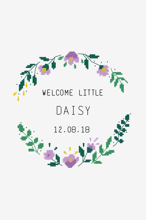 Welcome Little One - DMC Cross Stitch Flower Circle, New Parents Cross Stitch, Cross Stitch Flower Border Circle, New Baby Cross Stitch Patterns Free, Crossstich Pattern Flowers Free, Cross Stitch Name Patterns, Cross Stitch Patterns Flowers Border, Cross Stitch Circle Border, Free Cross Stitch Patterns Flowers