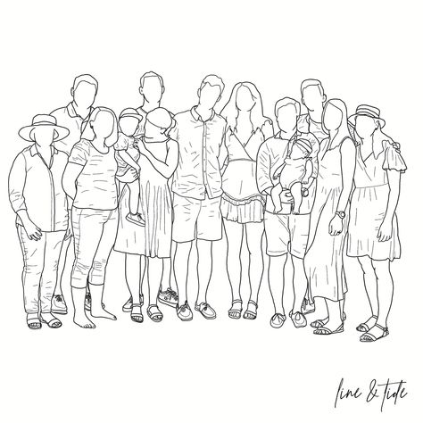 Minimalist Family Art, Line Art Family Portrait, Family Sketch Illustration, Family Outline Drawing, Family Photo Drawing, Family Outline, Family Doodle, Family Portrait Drawing, Family Sketch