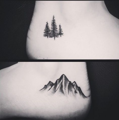 small pine tree and mountain range tattoos #tattoo #tattoos #mountains #pinetree #tattooinspiration #bodyart #body #art #nature Pine Tattoo, Mountain Range Tattoo, Tree Tattoo Small, Pine Tree Tattoo, Tattoos Geometric, Парные Тату, Mountain Tattoo, Tattoo Small, Sister Tattoos