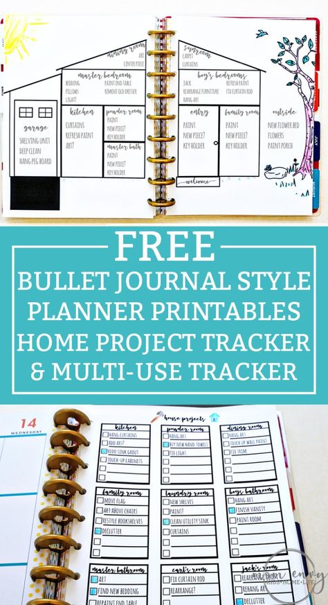 Bullet Journal Inspired Free Printables from Mom Envy. House projects bullet journal printable and a free task sheet printable. Available in A5 size, Standard letter size, and Happy Planners. Journal Printables Free, Renovation Planner, How To Bullet Journal, Planner Sizes, Happy Planners, Build Projects, Bullet Journal Printables, Bullet Planner, Habit Trackers