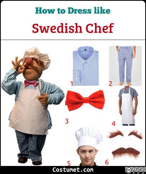 Swedish Chef Costume, Muppets Costume, Vocabulary Parade, Muppets Party, Chef Costume, Red Bowtie, Halloween Parejas, Swedish Chef, Chicken Costumes