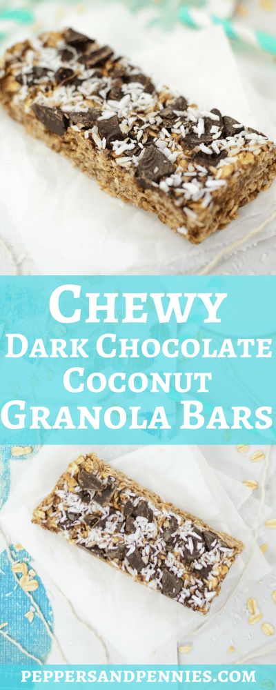 Coconut Chocolate Chip Granola Bars, Dark Chocolate Granola Bars, Coconut Granola Bars, Lunch Treats, Sweets Healthy, Chocolate Granola Bars, Granola Snacks, Dark Chocolate Coconut, Affordable Recipes