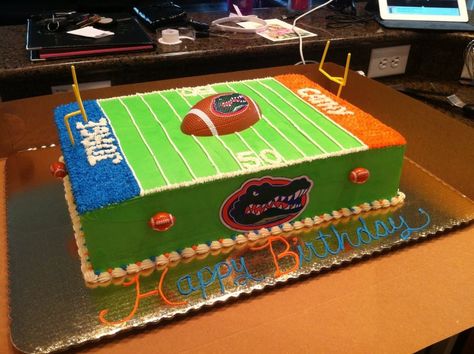 Florida Gator cake Florida Gator Cake Ideas, Gator Cake, Sports Themed Cakes, Birthday Cake Decorations, Uf Gators, Chomp Chomp, Sports Theme Birthday, Florida Gator, Football Birthday Party