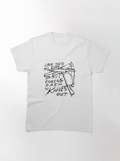 T-shirt design of lyrics from Radiohead's song "Knives Out" from their album Amnesiac. Radiohead Tshirt, Radiohead Shirt, Song Illustration, Radiohead In Rainbows, Radiohead Songs, The Bends, In Rainbows, Ok Computer, Kid A