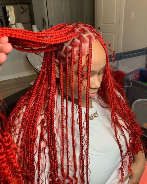 Red Boho Box Braids, Red Hairstyles Braids, Red Curly Braids Black Women, Red Boho Braids Black Women, Red Boho Locs, Red Braids Aesthetic, Red Boho Braids, Red Hairstyles, Hair Tea