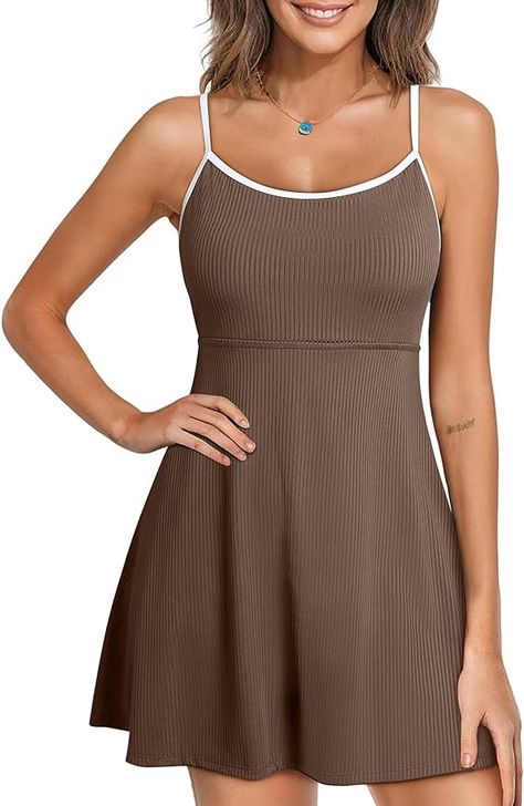 Aleumdr Women’s Ribbed One Piece Swimsuits Modest Swim Dress Tummy Control Adjustable Straps Bathing Suit with Pockets Swimsuits Modest, Swim Dress Modest, Brown Swimsuit, Modest Swim, Modest Swimsuits, One Piece Swimsuits, Ribbed Dresses, One Piece For Women, Swim Dress