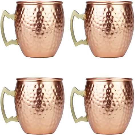 ARORA Moscow Mule Mugs set of 4,Aluminum Hammered Handcrafted Cups for Cocktail Drink, Beer Bar Party Gifts-Copper Color 19oz Moscow Mule Cups, Mule Mugs, Copper Moscow Mule Mugs, Fresh Lemonade, Cocktail Drink, Bar Displays, Copper Mugs, Ice Coffee, Copper Rose