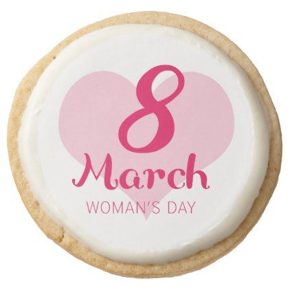 8 March Pink Heart Woman's Day Round Shortbread Cookie - heart gifts love hearts special diy Womens Day Cookies, 8 March Gift Ideas, March Cookies, Cookie Heart, March Gifts, Women's Day 8 March, Diy Gifts For Mom, 8 March, Shortbread Cookie