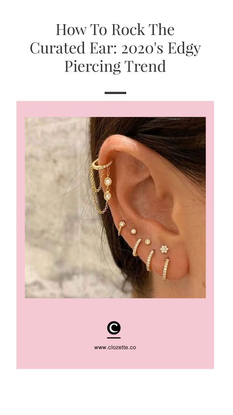 Ear Candy Piercing, Cuff Piercings, Ear Piercing Types, Curated Ear Piercing, Triple Lobe, Curated Ears, Ear Cuff Piercing, Types Of Ear Piercings, Curated Ear