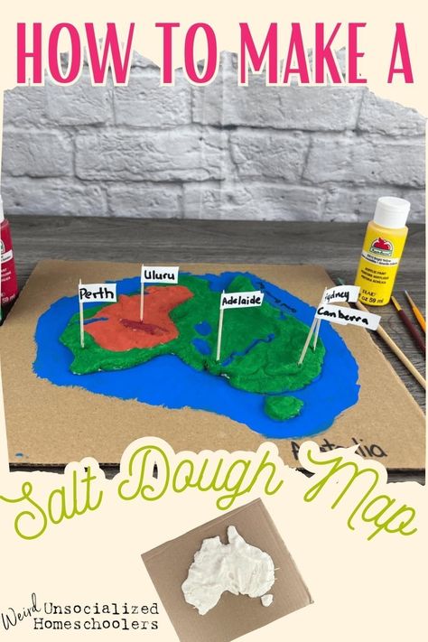 Easy and fun to make, salt dough maps are a great visual aid for learning the geography of a country and a fun, hands-on tool for making history come alive. Salt Dough Map, Make Salt Dough, Homeschool Geography, Dysgraphia, Homeschool Elementary, Visual Aid, History Projects, Salt Dough, Hands On Learning