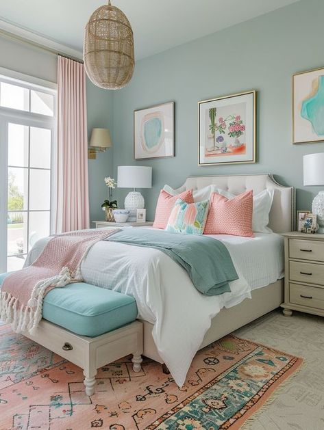 76 Dreamy Bedroom Ideas to Inspire Every Teenage Girl to Create the Perfect Corner Teal Girls Bedroom, Blue Girls Bedroom, Girls Bedroom Teal, Colorful Girls Bedroom, Blue Girls Rooms, Aqua Bedrooms, Girly Pink Bedroom, Girls Blue Bedroom, Blue And Pink Bedroom