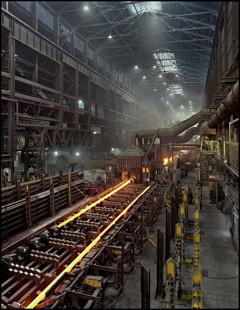 1800s Industrial Aesthetic, Loft Wall Ideas, Industrial Pictures, Steel Foundry, Industry Photography, Iron And Steel Industry, Factory Photography, Industrial Theme, Steel Factory