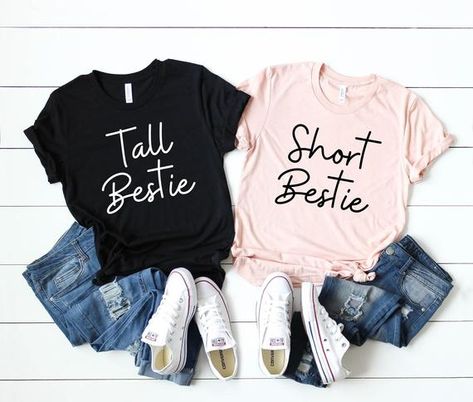 Matching T Shirts For Best Friends, Best Friend Tee Shirts, Best Friends Shirts For 2, Tall Best Friend Short Best Friend, Bestie Tshirt Ideas, Matching Disney Shirts For Best Friends, Best Friend T Shirt Ideas, Best Friend Tshirt Ideas, Bff Shirts For 2