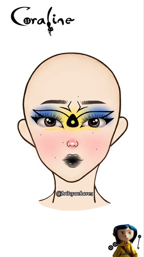 Coraline Makeup, Makeup Charts, Creepy Makeup, Creepy Halloween Makeup, Anime Cosplay Makeup, Punk Makeup, Makeup Drawing, Makeup Face Charts, Cool Makeup Looks