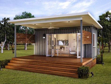 The Monaco - Granny Flats Prefab Container Home | The Monaco… | Flickr Prefab Guest House, Prefab Shipping Container Homes, Cargo Container Homes, Backyard Cottage, Underground Homes, Casa Container, Prefabricated Houses, Patio Roof, She Sheds