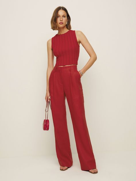 Red Pants Are Trending—Here's How to Wear Them | Who What Wear Medium Tv Show, Sundried Tomato, Linen Pant, Pant Trends, Celebrity Lifestyle, Swimwear Dress, Colored Pants, Red Pants, Fashion People