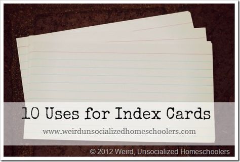 10 Uses for Index Cards www.weirdunsocializedhomeschoolers.com Uses For Index Cards, Things To Do With Index Cards Ideas, Index Cards Ideas Diy, Index Card Organization, Index Cards Ideas, Diy Index Cards, Road Schooling, Organizing Stuff, Homeschool Fun