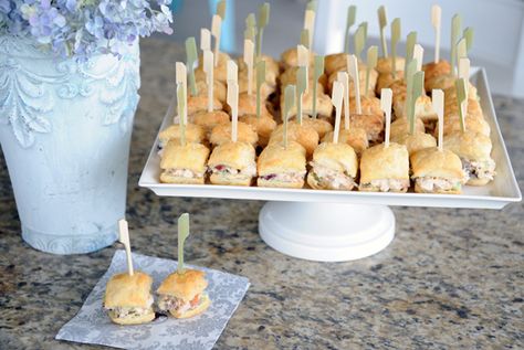 Chicken Salad Puffs Mini Chicken Salad Sandwiches Appetizers, Chicken Salad Bites Appetizers, Chicken Salad In Puff Pastry Cups, Chicken Salad Presentation Ideas, Mini Chicken Salad Croissant, Mini Chicken Salad Sandwiches, Chicken Salad Puffs, Chicken Salad Appetizer, Fake Crab