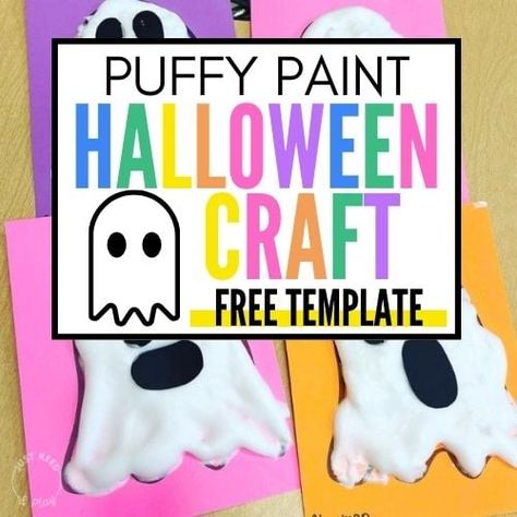 These puffy paint ghosts are the perfect preschool Halloween craft and are made with only 2 ingredients. Grab the FREE printable template on the blog! Puffy Paint Ghost Craft, Puffy Ghost Craft, Ghost Preschool Crafts, Ghost Craft Preschool, Puffy Paint Ghost, Ghost Crafts Preschool, Puffy Paint Crafts, Halloween Crafts Preschool, Ghost Crafts