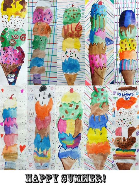 Classe D'art, Printmaking Projects, Summer Art Projects, Art Project For Kids, Ice Cream Art, Kindergarten Art Projects, 2nd Grade Art, 4th Grade Art, 5th Grade Art