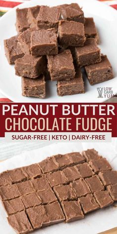 A quick and easy chocolate peanut butter fudge recipe! This delicious treat will satisfy your sweet tooth without the sugar high. Chocolate Peanut Butter Fudge Recipe, Dairy Free Fudge, Dairy Substitutes, Keto Favorites, Butter Fudge Recipe, Low Carb Candy, Peanut Butter Fudge Recipe, Dairy Allergy, Chocolate Peanut Butter Fudge