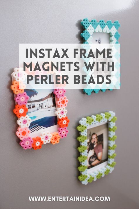 Perler Beads Frames Ideas, Crafts With Polaroid Pictures, Preschool Polaroid Craft, Diy Instax Frame, Polaroid Photo Frame Diy, Perler Bead Instax Frame, Instax Frame Ideas, Diy Kids Picture Frames, Handmade Picture Frames Diy