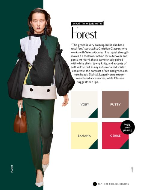 what to wear with InStyle Fall 2016 Forest Forest Green Color Combinations, Color Crash Course, Instyle Color Crash Course, Outfit Color Combinations, Plum Jeans, Deep Winter Colors, Colour Combinations Fashion, Color Combos Outfit, Winter Typ