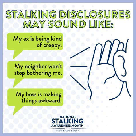 Most victims of stalking don’t use the words “fear” or “stalking” – do you know what to listen for? #NSAM2023 #KnowItNameItStopIt #Stalking #StalkingAwarenessMonth #StalkingSurvivor #Cyberstalking #DVSurvivor #DVHelper #DVAwareness #IPV #Innovef #HelpingOthers #NonProfit Stalking Awareness Month, Stalking Awareness, Dv Awareness, Health Board, Medical Services, Do You Know What, Medical Care, To Listen, The Words