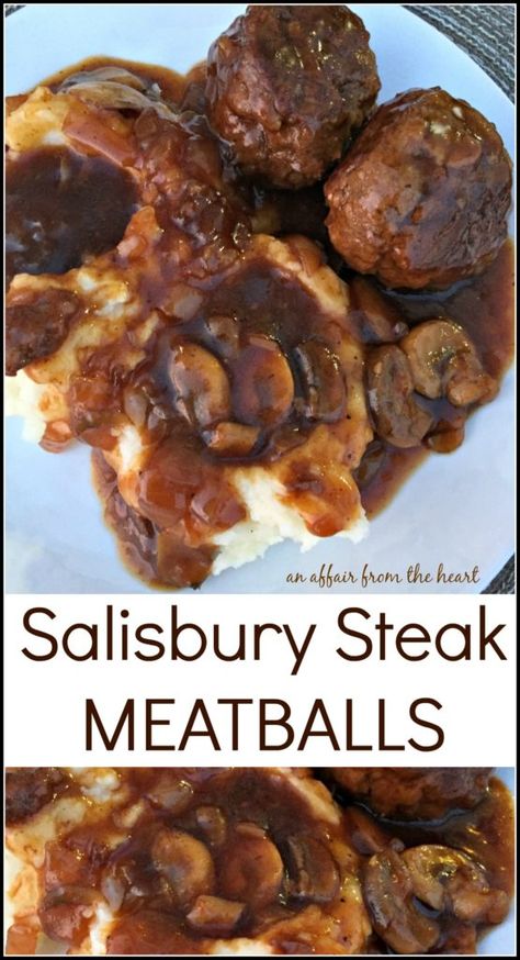 Salisbury Steak Meatballs, Salisbury Steak Recipes, Hamburger Steak, Pan Seared Salmon, Salisbury Steak, Skirt Steak, Bratwurst, Beef Dinner, Meatball Recipes