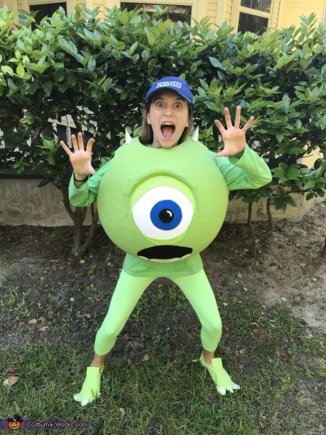 Monsters Inc. Mike Wazowski Costume Halloween Costumes Mike Wazowski, How To Make Mike Wazowski Costume, Diy Mike Wazowski Costume Women, Mike Wazowski Costume Women, Monsters Inc Mike Wazowski Costume, Mike Wazowski Makeup, Diy Monsters Inc Costume, Mike Monsters Inc Costume, Diy Mike Wazowski Costume