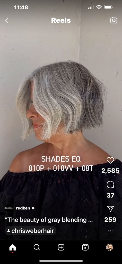 Silver Hair Color Formula, Shadow Roots Hair, Toner Formulas, Hair Formulas, Redken Hair Color, Purple Ombre Hair, Color Formulas, Grey Hair Inspiration, Redken Hair Products