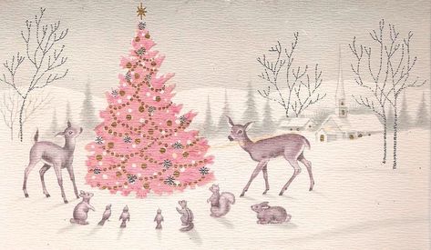 A Pink Christmas, Pink Christmas, The Snow, Christmas Card, Deer, Christmas Tree, Christmas, Animals, Pink