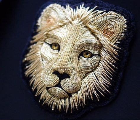 Lion Embroidery, Gold Work Embroidery, Hand Work Design, Simple Hand Embroidery Patterns, Modern Graphic Art, Zardozi Embroidery, Full Picture, Hand Work Embroidery, Needlework Embroidery