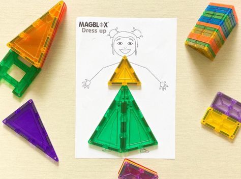 Fun play ideas with magnetic blocks and tiles. Dress up templates available from the Magblox website Magnatiles Ideas, Raising A Daughter, Montessori Stations, Preschool Math Centers, Easy Math Activities, Magna Tiles, Magnetic Blocks, Preschool Stem, Problem Solving Activities