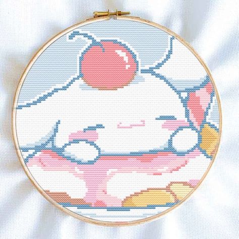 Cinnamoroll Cross Stitch Pattern, Cross Stitch Patterns Kawaii, Perler Cinnamoroll, Cinnamoroll Cross Stitch, Cross Stitch Kawaii, Beginner Mosaic, Kawaii Pixel Art, Kawaii Cross Stitch, Embroider Ideas