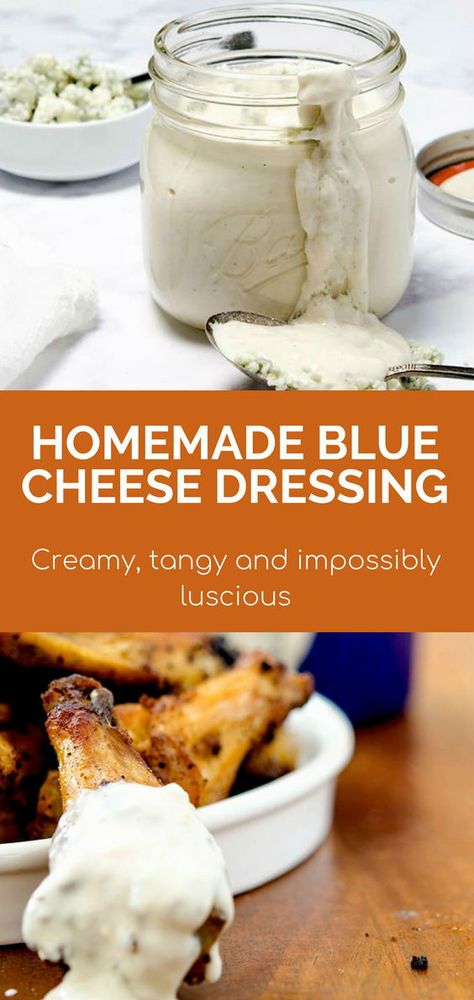 Homemade Blue Cheese Dressing, Homemade Blue Cheese, Blue Cheese Dressing Recipe, Bleu Cheese Dressing, Blue Cheese Recipes, Crispy Baked Chicken Wings, Blue Cheese Dip, Blue Cheese Sauce, Cheese Sauce Recipe