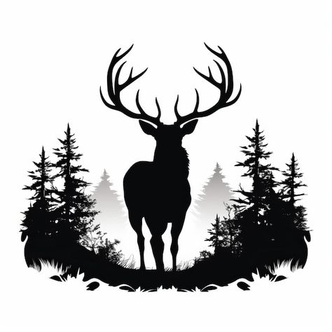 Clip Art Deer, Simple Elk Drawing, Photo Outline, Whitetail Deer Silhouette, Stag Silhouette, Deer Silhouette Tattoo, Draw Deer, Forest Outline, Deer Art Drawing