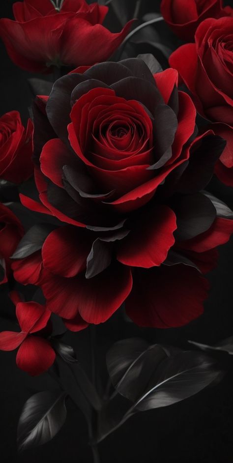 Black And Red Roses Wallpaper, Red And Black Gothic Wallpaper, Rose Background Wallpapers, Flower Background Aesthetic, Red Flowers Aesthetic, Black Rose Wallpaper, Red Flower Wallpaper, Drawing Roses, Flowers Template