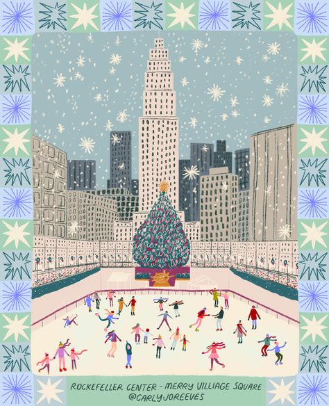 Embracing the enchantment of the season at Rockefeller Center, where the magic of Christmas comes to life. ✨🎄 ​​​​​​​​​ #rockefellermagic #christmasinnyc #holidaysplendor #illustration #drawing #artist #digitalart #artwork #art #nyc #illustrator #procreate #rockefellercenter Rockefeller Christmas Tree Wallpaper, Procreate Christmas Drawing, Christmas City Illustration, Nyc Christmas Wallpaper, Christmas Market Illustration, Nutcracker Illustration, Art Content, Tela Iphone, Christmas Tree Wallpaper