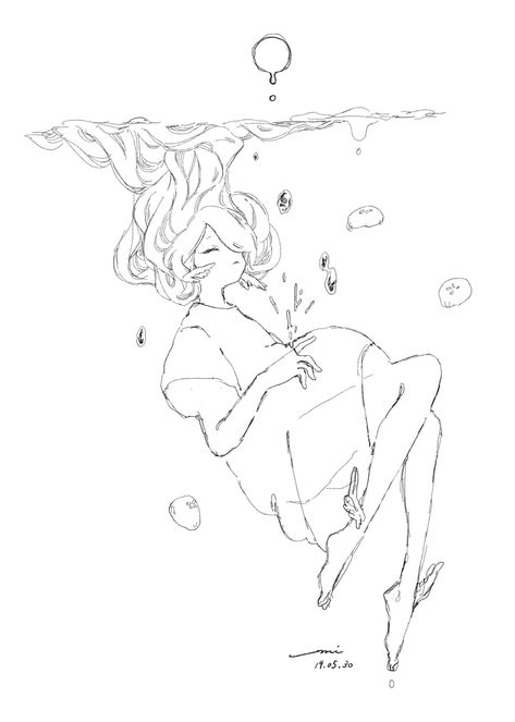 Female Floating Pose Reference, Anime Water Drawing, Person In Water Reference, Water Pose Reference, Silly Drawing Poses, Person Floating Reference, Someone Floating, Floating Drawing Reference, Floating Pose Reference