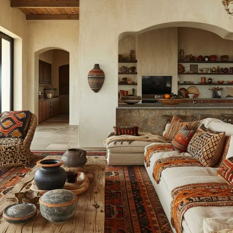 Taos Interior Design, Colombian Interior Design Home, Andalucia Interior Design, Navajo Interior Design, Guatemalan Interior Design, Pueblo House Interior, Arizona Interior Design Ideas, Santa Fe Homes Interiors, Artisan Interior Design