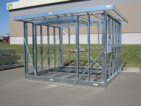 Yardpod - prefab frame. Metal Stud Framing, Tiny House Blog, Steel Frame House, Backyard Office, Steel Frame Construction, Metal Shed, Container House Design, Steel House, Steel Buildings