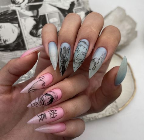 One Piece Nail Design, Luffy Nails, One Piece Nails Anime, Blood Nails, Anime Nail, Disney Acrylic Nails, Witchy Nails, Paper Cutouts, Punk Nails