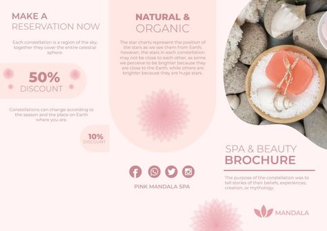 Monocolor Pink Mandala Spa Brochure Pink Brochure Design, Beauty Brochures, Church Brochures, Spa Brochure, Pink Mandala, Free Brochure Template, Beauty Posters, Color Palette Pink, Star Chart